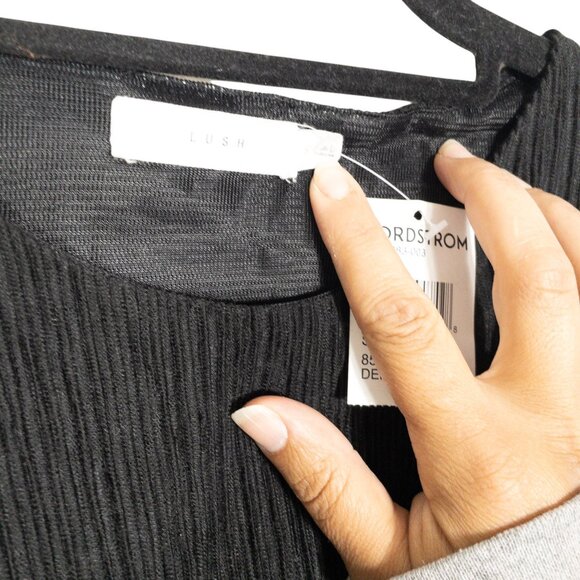 NWT Nordstrom Lush Black Long Sleeve Cut Out Dress SZ S Midi - Picture 8 of 9